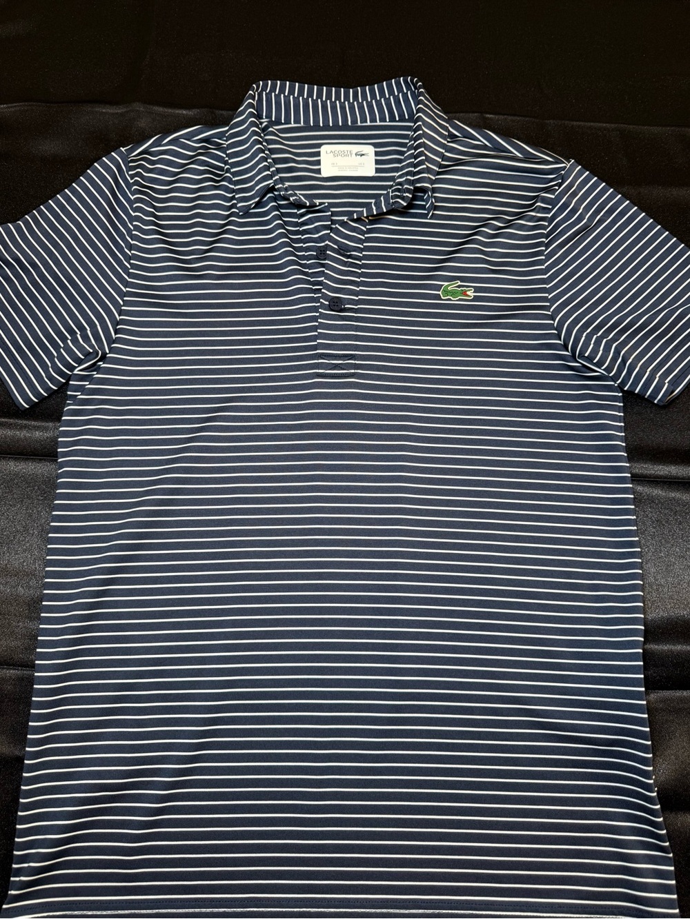 Lacoste Navy and White Striped Polo